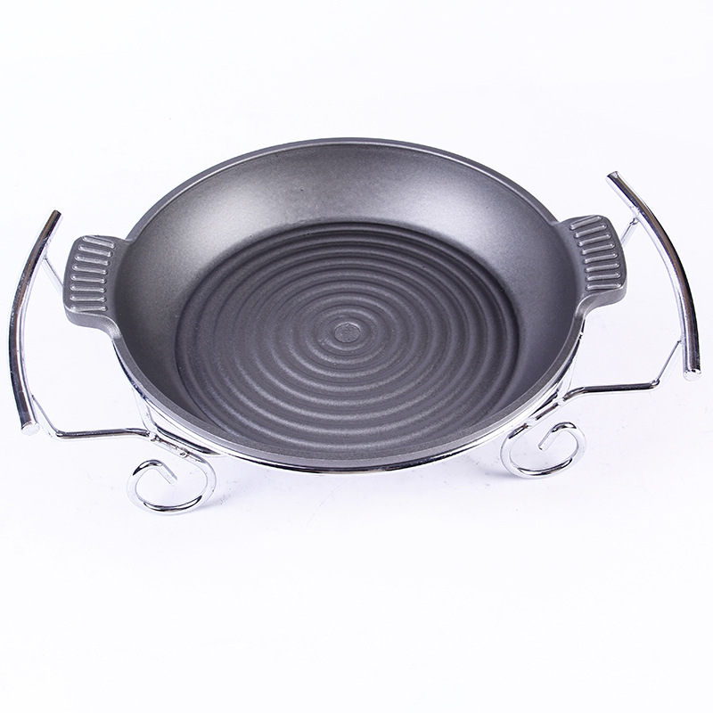 高档圆形陶板韩式烤肉加厚圆形烤盘酒精锅烧烤盘来样定制批发