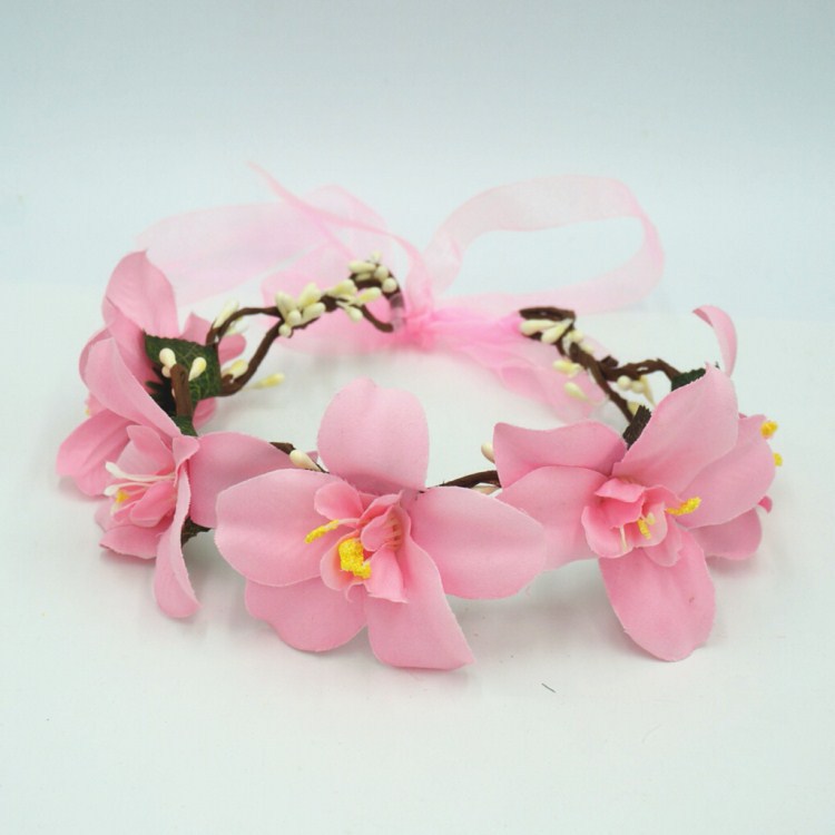 森女花朵花环头饰仿真百合花花圈头花度假拍照头饰新娘配饰头带