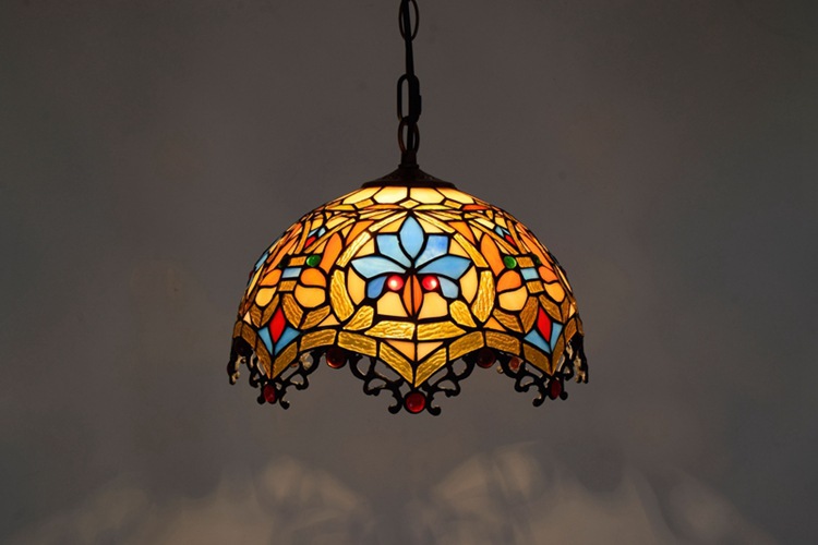 欧式创意蒂凡尼彩色玻璃复古餐厅艺术吊灯美式爱心龙尾30cm灯饰