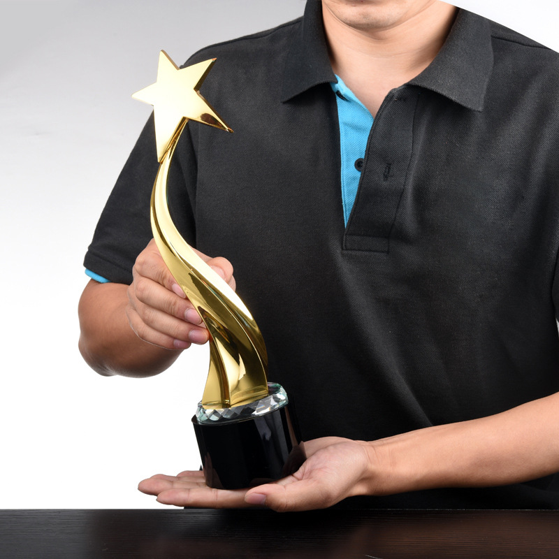 五角星金属超大号创意水晶奖杯定制刻字迈向未来奖杯