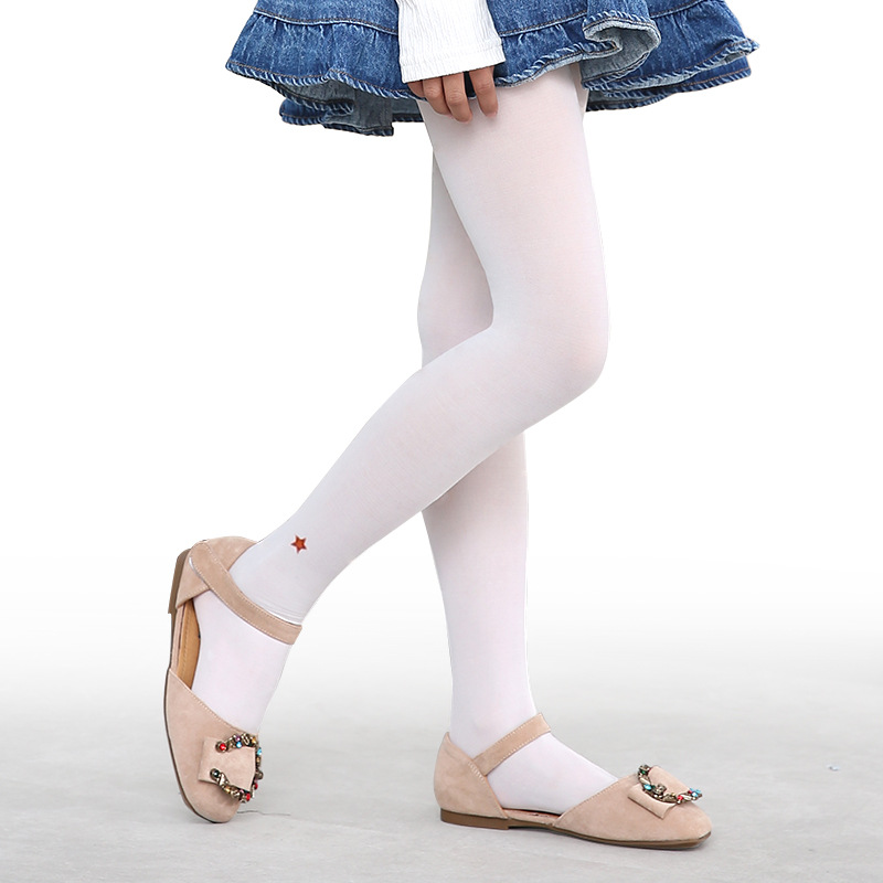 天鹅绒儿童连裤袜夏季薄款印花女童丝袜白色练功跳舞学生舞蹈袜女