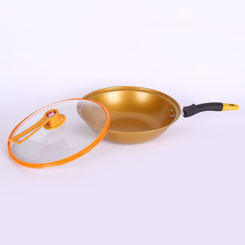 批发黄金真空锅家用炒锅不粘涂层免火再煮高压真空炒锅礼品锅