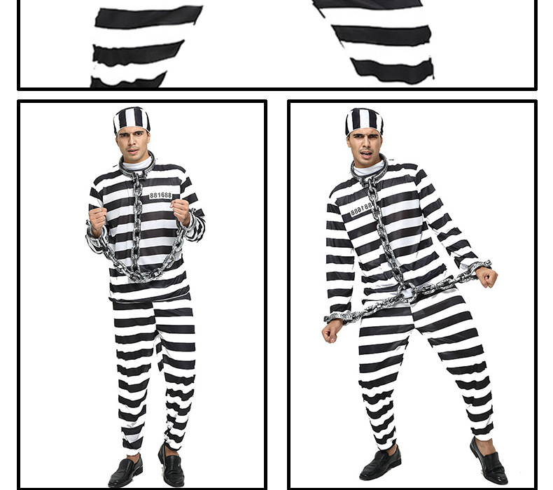万圣节cos情侣服装 男囚服 女囚服关塔那摩囚犯 黑白条纹囚