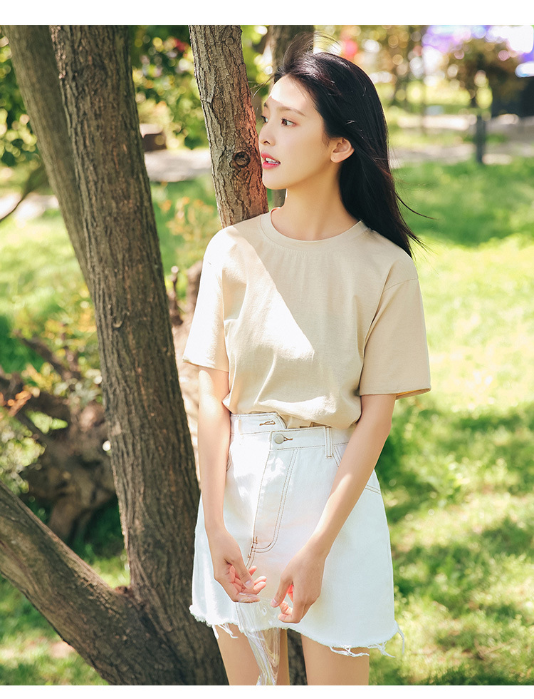 白色牛仔半身裙女夏2018新款学院风chic短裙毛边a字裙子潮