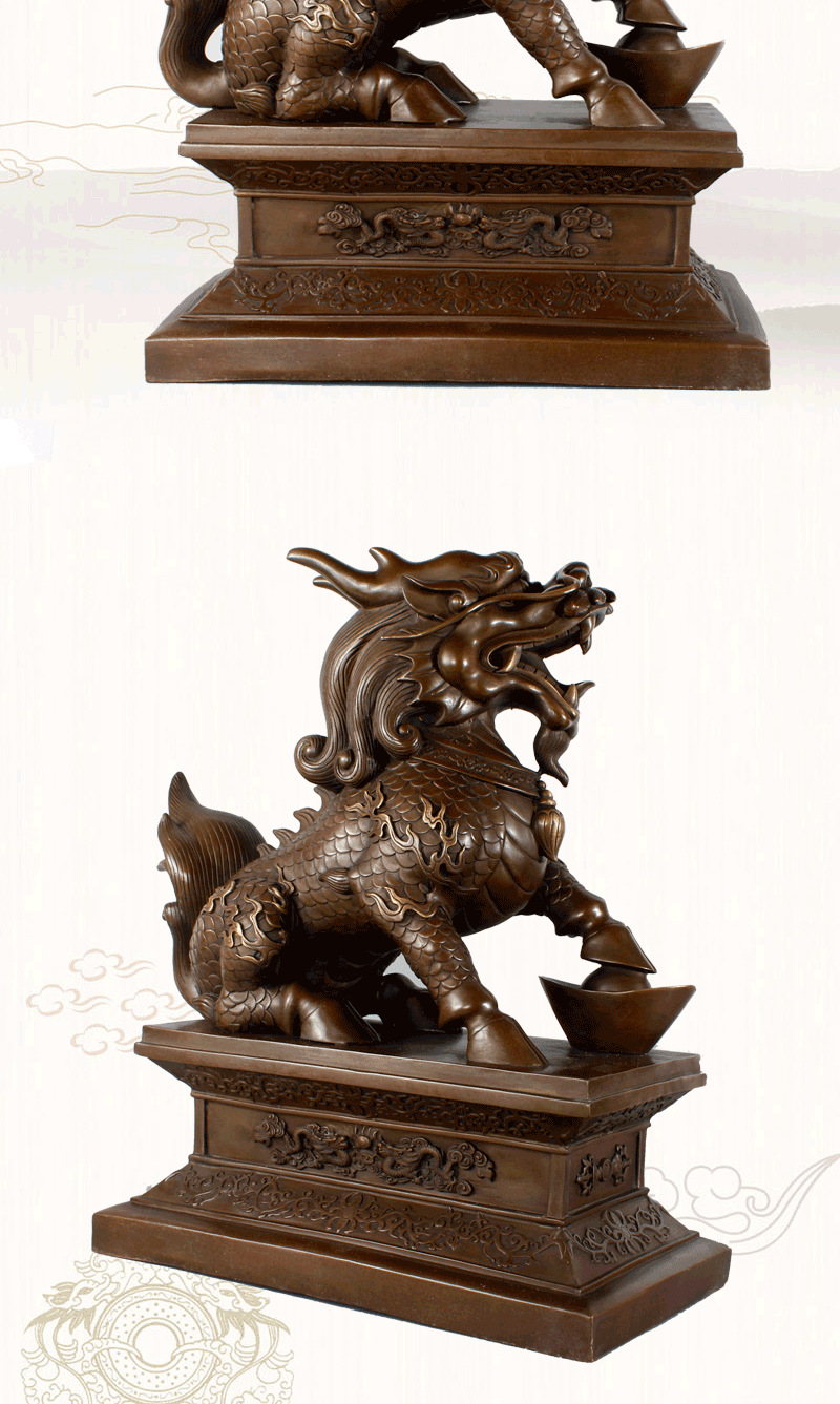 祥狮铜麒麟摆件一对 大号铜财富麒麟摆件一对铜元宝麒麟开业礼品