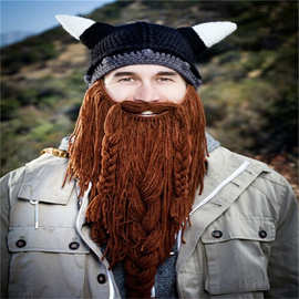 创意新款圣诞节帽子 欧美外贸维京大胡子帽手工搞怪针织辫子帽