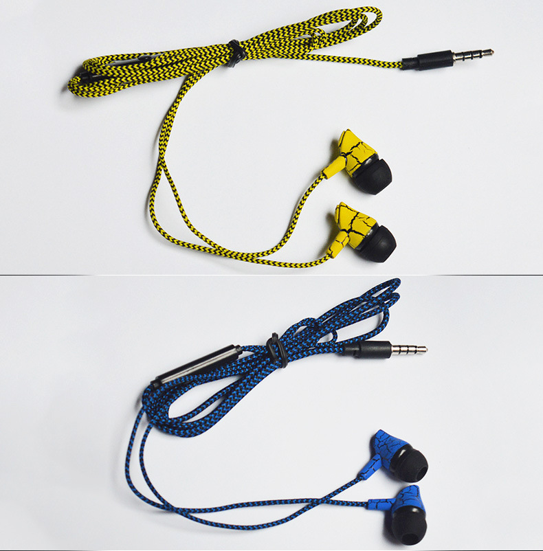 爆款编织线手机耳机入耳式通用线控 礼品耳机时尚裂纹耳机厂家