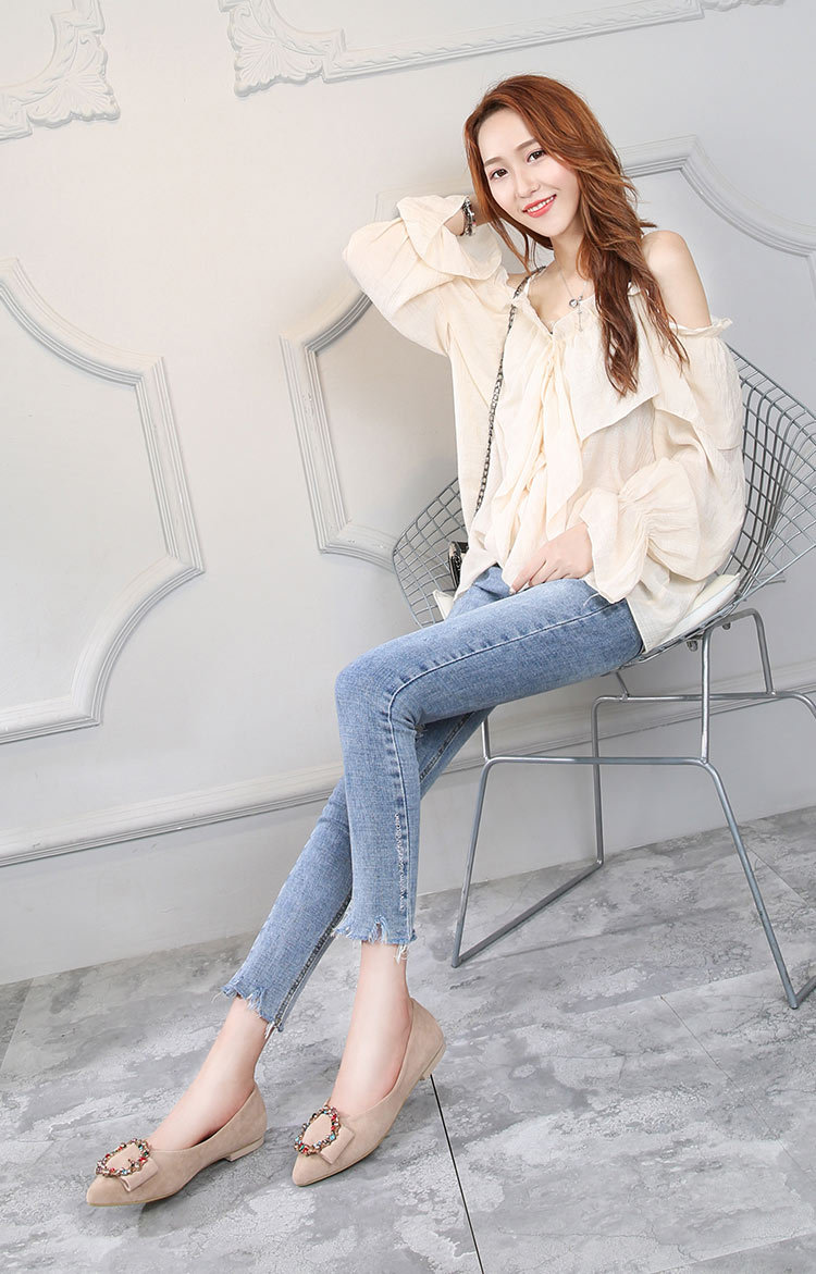 赛美图2019平底女鞋尖头休闲舒适水钻大码鞋外贸批发