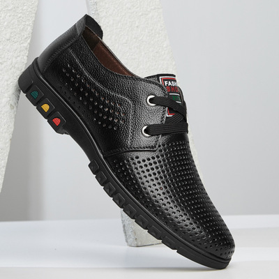 夏季2018凉鞋头层牛皮休闲透气男鞋镂空男新款洞洞鞋男士真皮凉鞋