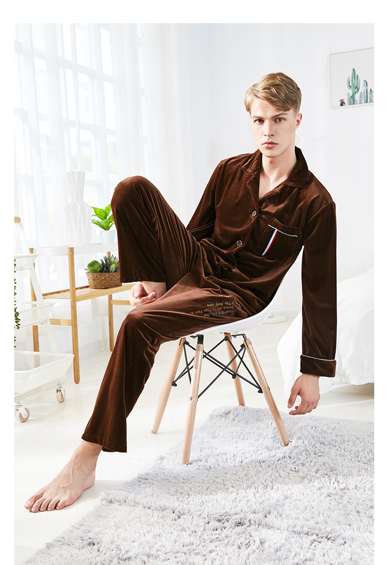 一件代发男士性感金丝绒睡衣加大码冬季长袖套装冬装秋冬款2018