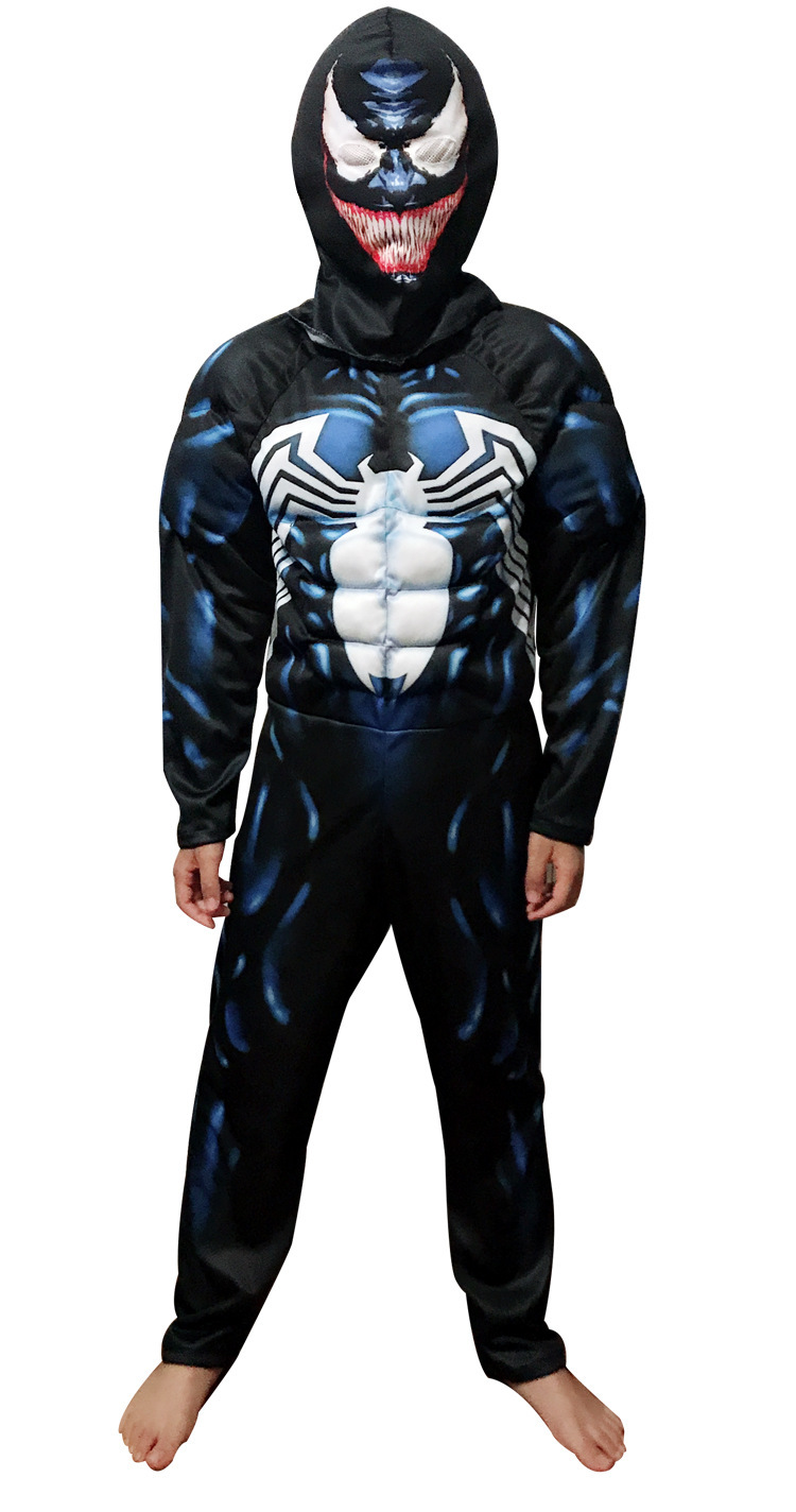 万圣节儿童表演出服饰毒黑液小孩子扮演超级英雄衣服肌肉款