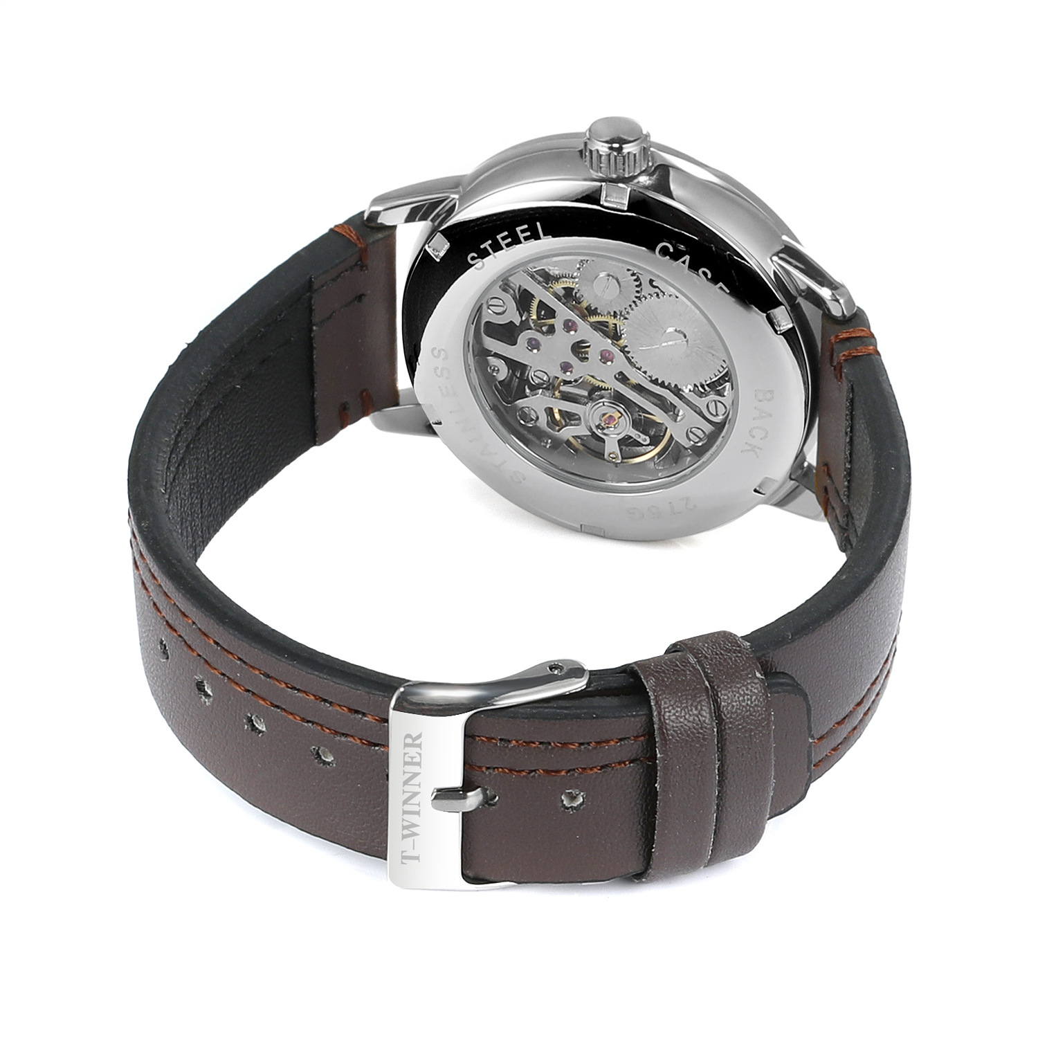 t-winner新款 防水机械手表男款时尚休闲手动机械手表皮带腕表男