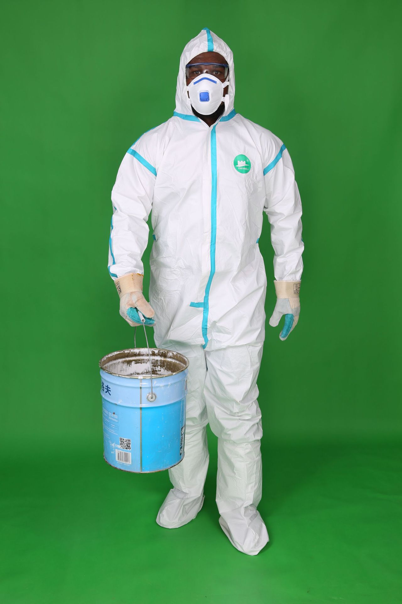 一次性淋膜覆膜贴条防护服pp pe type3/4/5/6连体带帽不带脚套