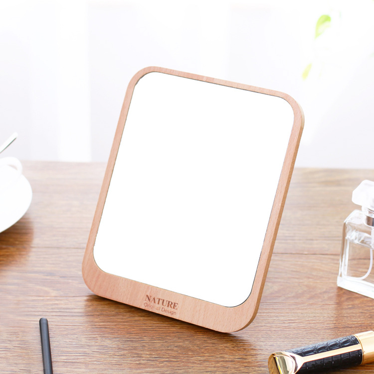 包包宝创意台式单面镜女士学生宿舍居家化妆镜木质精品美妆镜