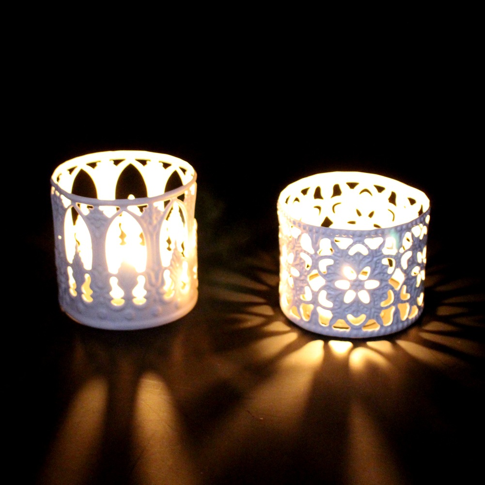 简约米色花边蜡烛罩时尚餐厅酒吧摆件 创意铁艺烛台北欧工艺品