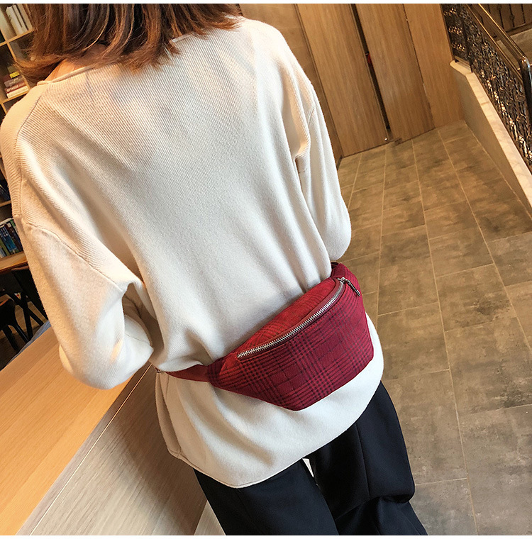 时尚呢子腰包2019秋冬季新款格子女包潮流女士百搭单肩斜挎小包包