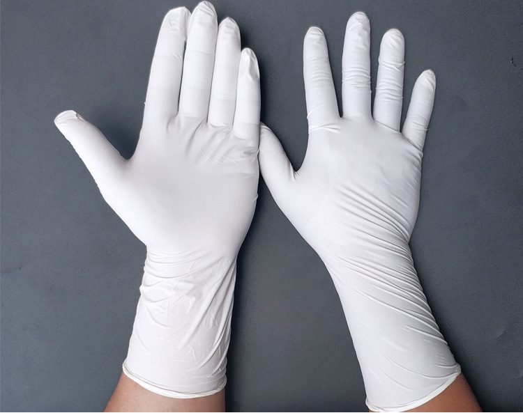 批发耐磨丁晴手套一次性无粉白色12寸防滑防酸碱实验室丁腈手套