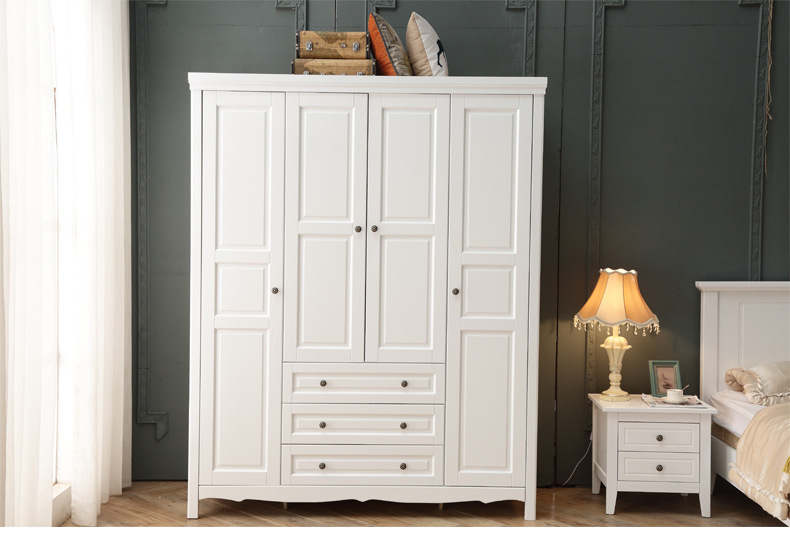 美式实木4门大衣柜组合整体欧式简约现代板式组装卧室衣橱开合