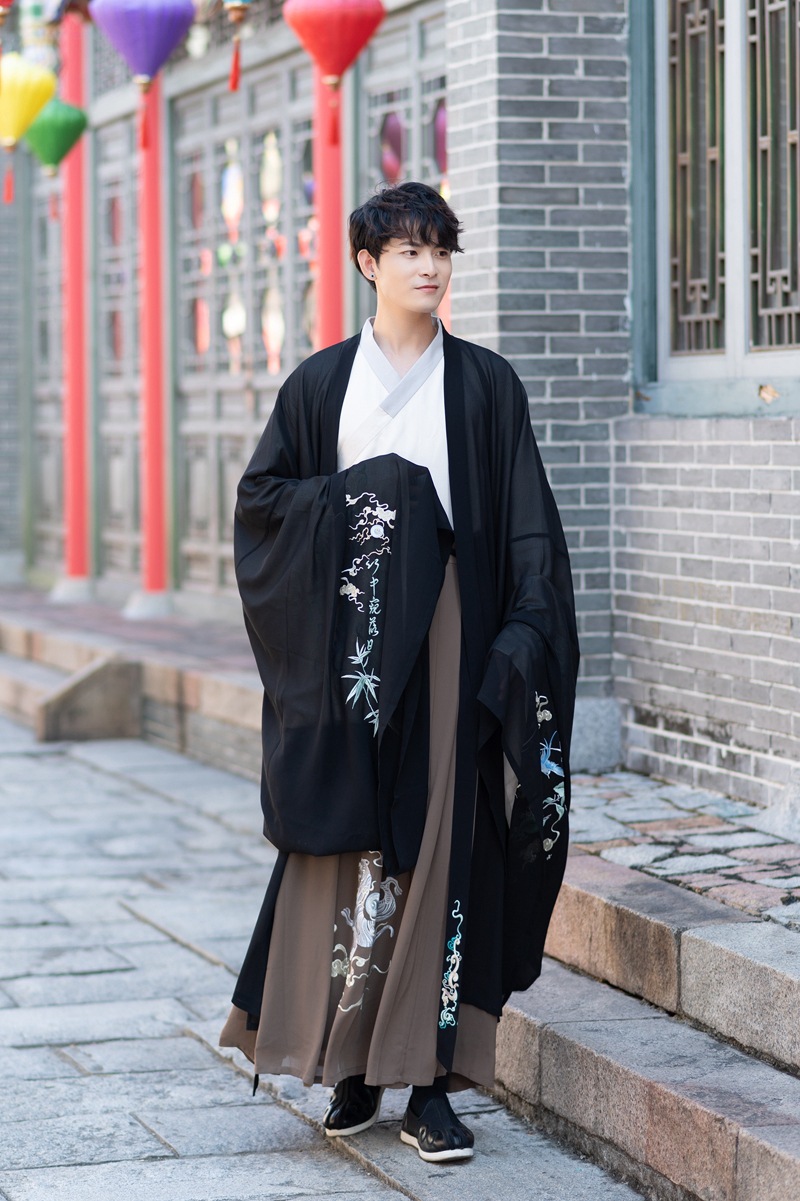 春秋男装大码汉服男魏晋风儒雅气度大氅大袖衫交领齐腰襦裙套装