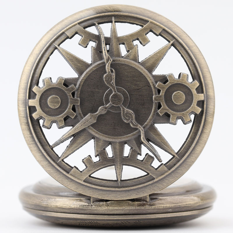 齿轮怀表石英翻盖镂空个性创意复古青铜男女学生礼物怀旧正品情侣