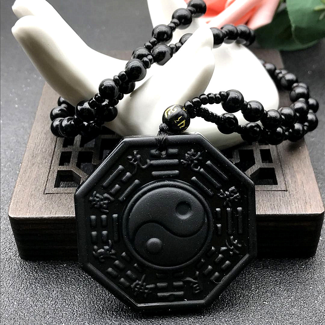 批发太极八卦吊坠黑曜石男女款水晶项链风水用品景区庙会货源礼品