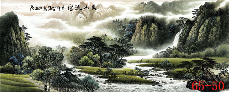 6550国画字画仿曾刚风景山水横幅装饰画高仿真画芯批发定制