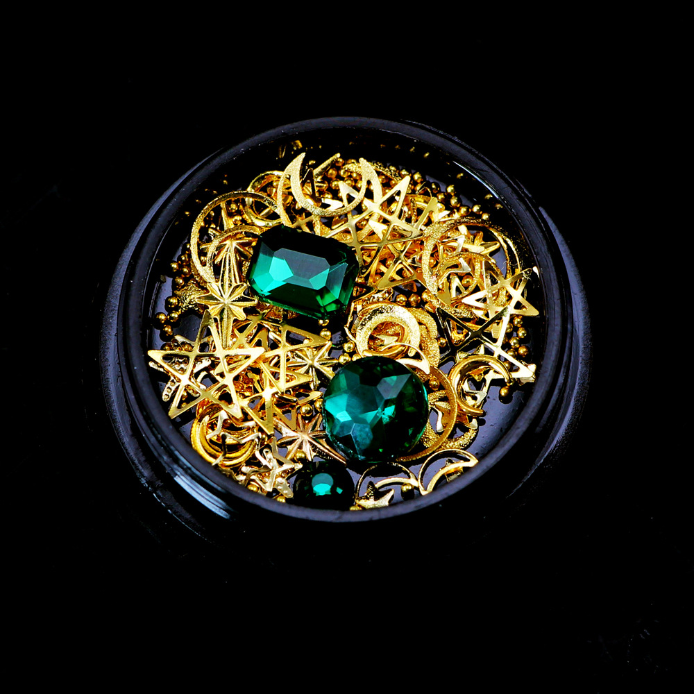 优都跨境美甲饰品4cm黑盒幻彩尖底钻 小钢珠 星月宝石圈混6款可选