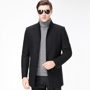 品牌羊绒大衣男冬季新款中年男士立领毛呢大衣短款休闲厚外套