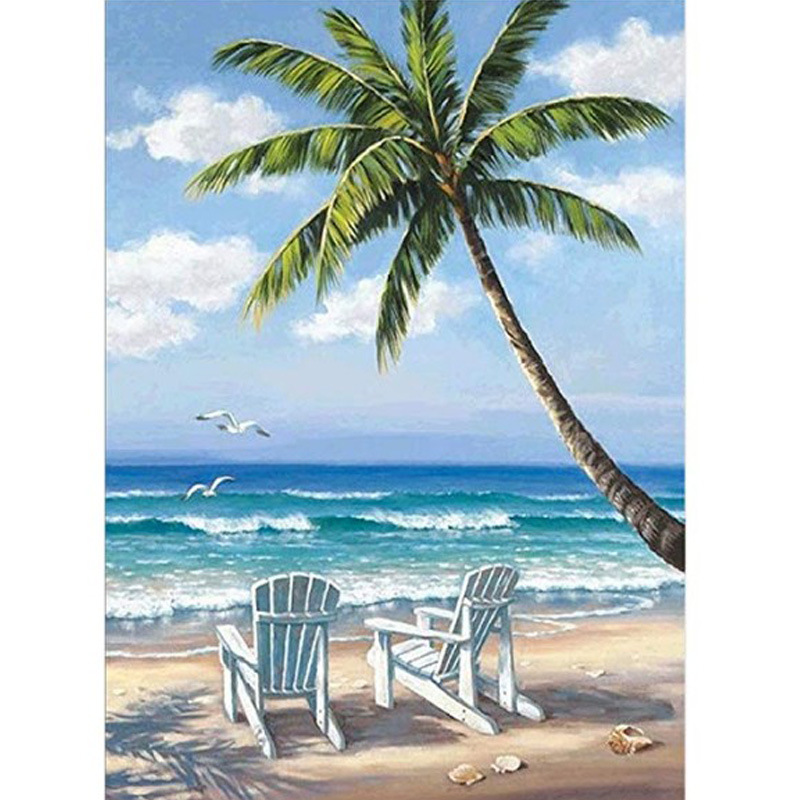 钻石画海滩风景5d十字绣diy外贸亚马逊批发