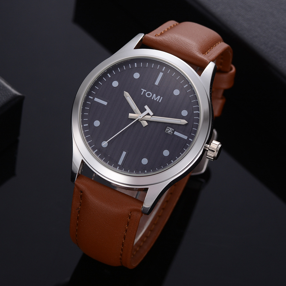 tomi品牌 高档商务大牌pu带石英表 多功能带日历休闲时尚手表