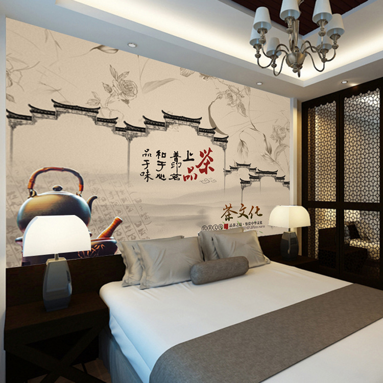 3d茶文化复古茶道主题墙纸茶馆壁画壁纸茶室茶楼茶庄书房壁纸壁画