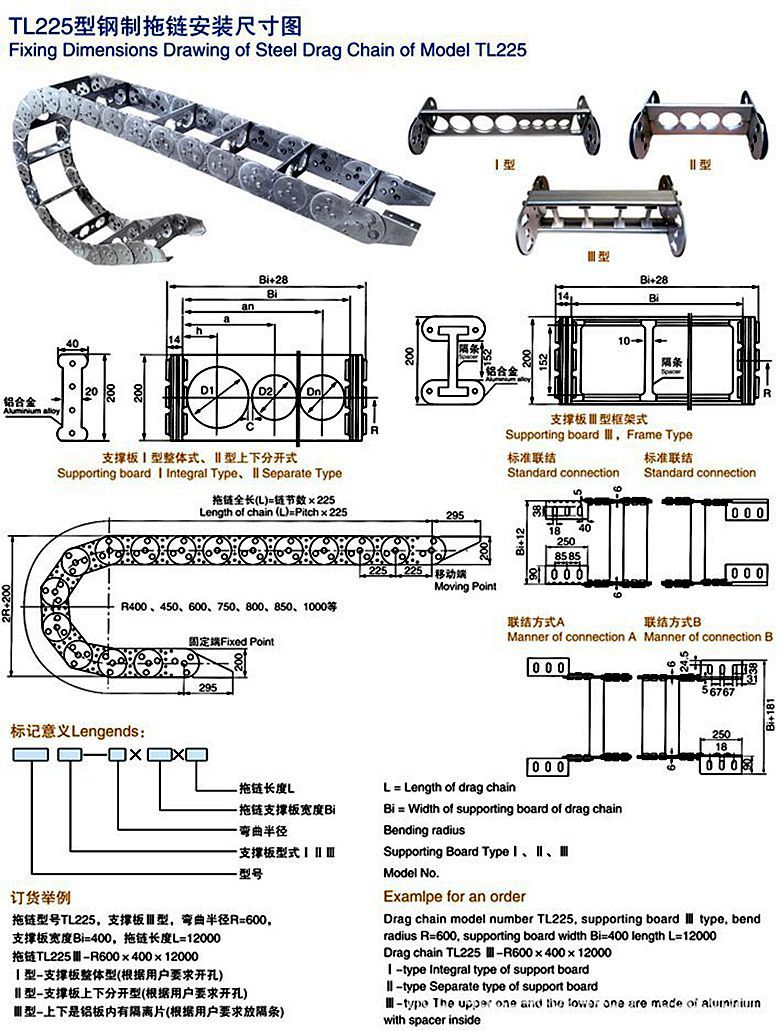 厂家批发定制tl95钢制 桥式 不锈钢 框架式 电缆机床钢铝拖链