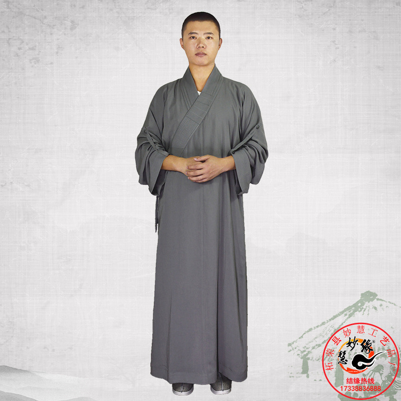 夏季薄款韩国棉麻丝僧服长褂和尚服出家僧人衣套装僧衣大褂男女款