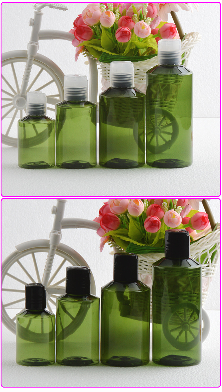 50ml/100ml/150ml/200ml墨绿色斜肩千秋盖瓶按压式乳液瓶化妆品瓶