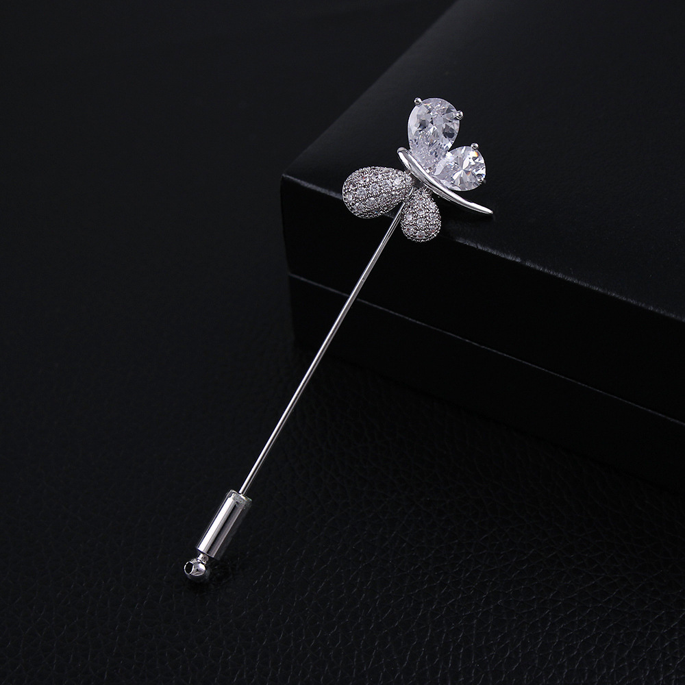 水晶蝴蝶一字胸针别针男女高档微镶锆石男士西服插针式胸花2026