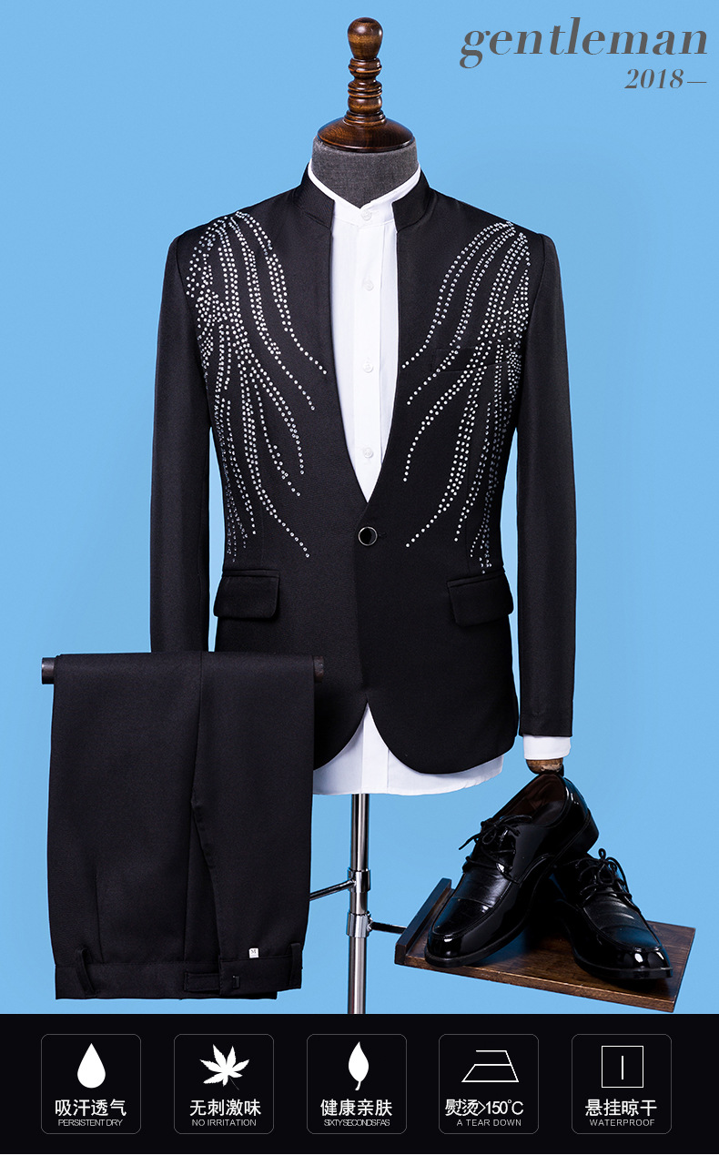 2020新款演出服修身青年主持人服装婚礼婚庆司仪礼服西服厂家一件