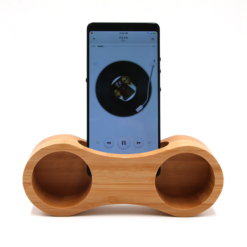 跨境定制创意手机支架扩音器木质扩音器支架环保竹木手机扩音底座