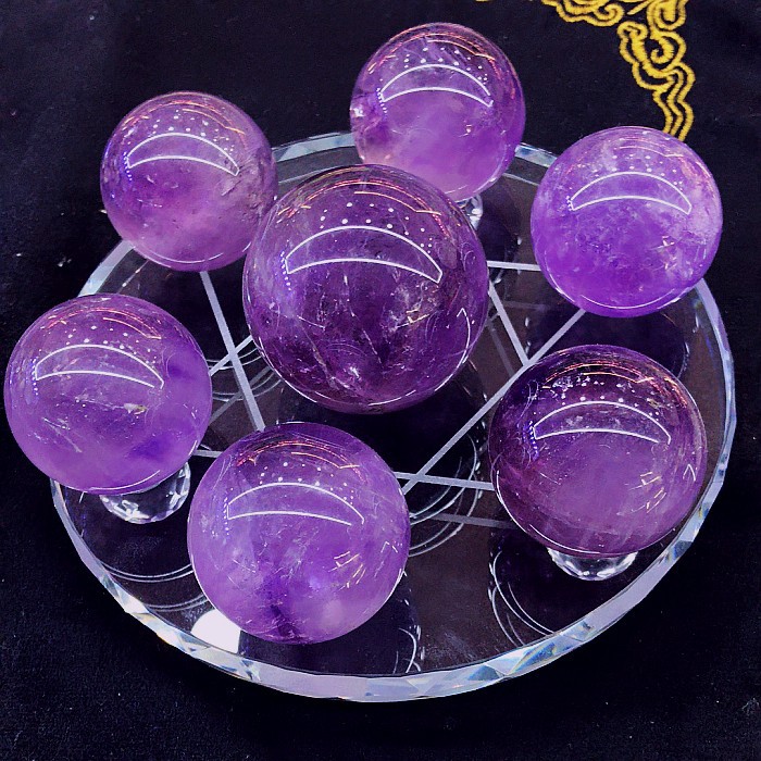天然紫水晶球七星阵摆件紫水晶原石巴西紫水晶球风水七星阵配件