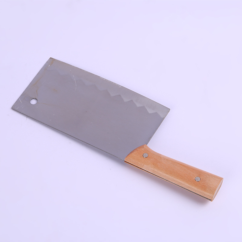 厂家直销白钢木把菜刀 厨房用具斩骨刀 花纹切肉刀菜刀厂家批发