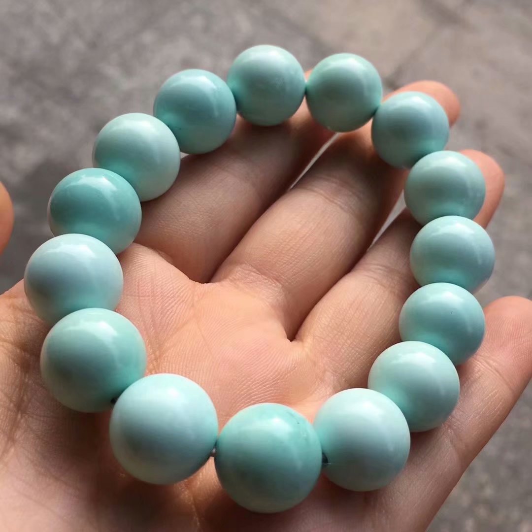精品原矿高瓷919果冻料圆珠手串14mm一窝子料 无优化绿松石批发