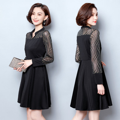 2018新款大码女装亮纱拼接气质连衣裙胖仙显瘦打底连衣裙一件代发