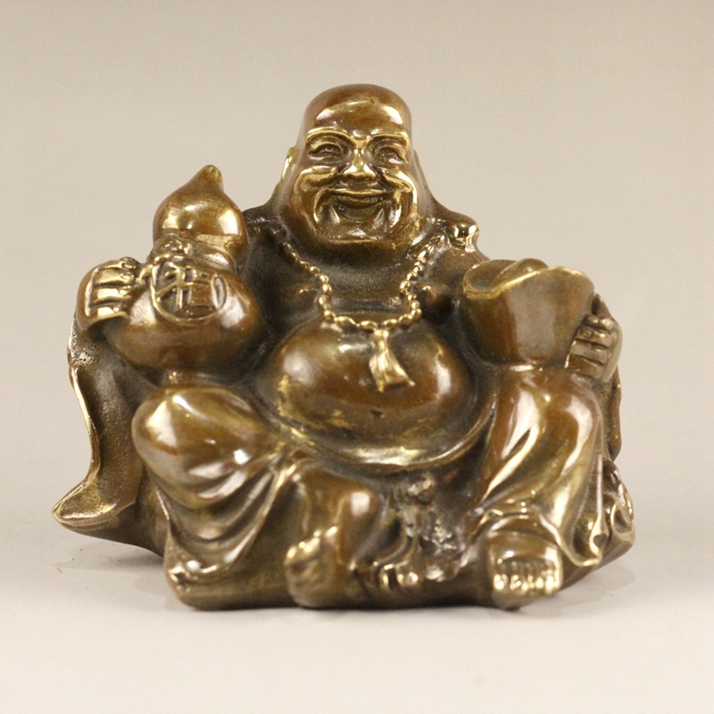 纯黄铜元宝弥勒佛摆件铜弥勒佛笑佛供奉摆件铜佛像居家装饰工艺品