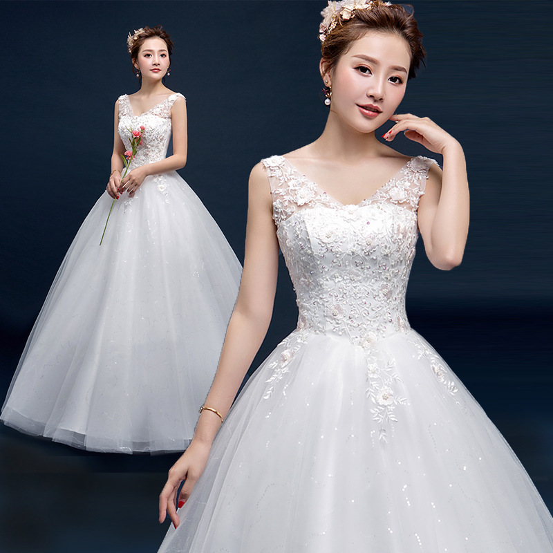 0426婚纱批发新款长拖尾双肩深v领吊带大码显收腰影楼