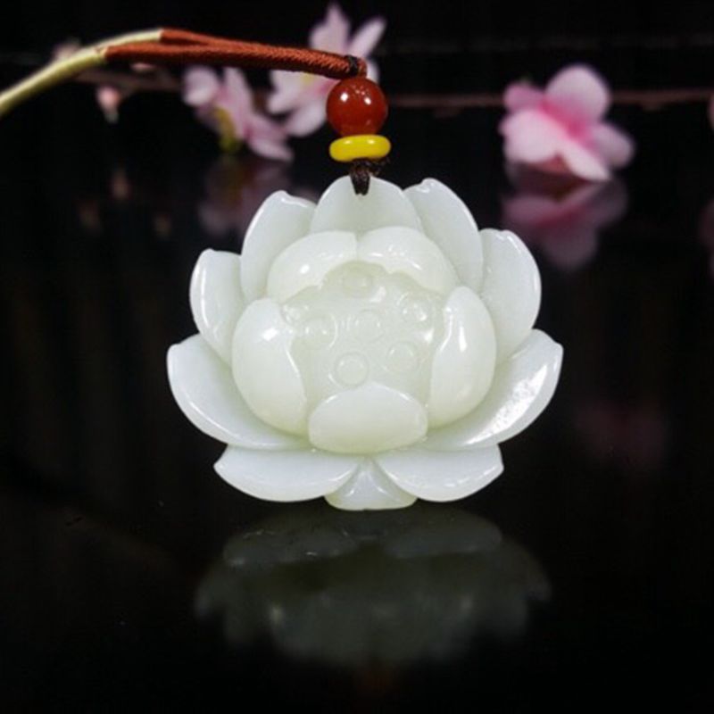 和田玉白玉花中君子莲花吊坠 挂件挂 项坠 批发零售