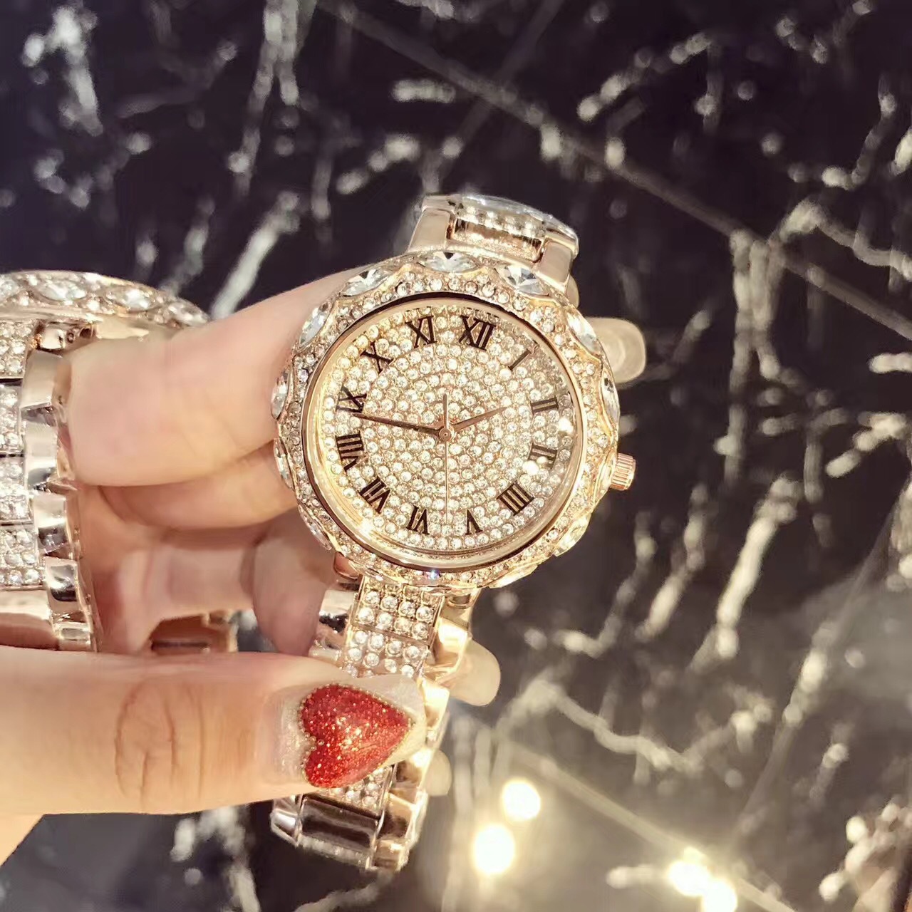 新款正品玛莎莉满天星满钻手表女时尚潮流时装表钢带防水石英表女