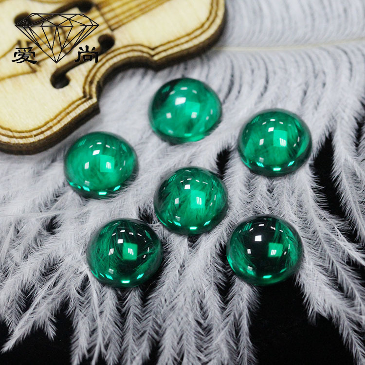 平底祖母绿宝石11mm圆形素面绿尖晶可耐高温可蜡镶首饰品配石