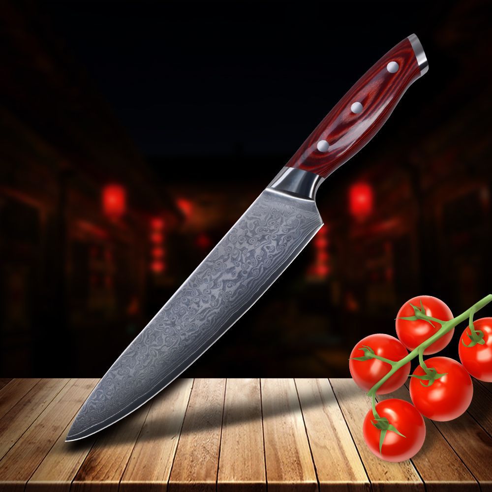 厨房西厨刀主厨厨师刀大马士革钢8寸多用刀木柄切肉菜刀