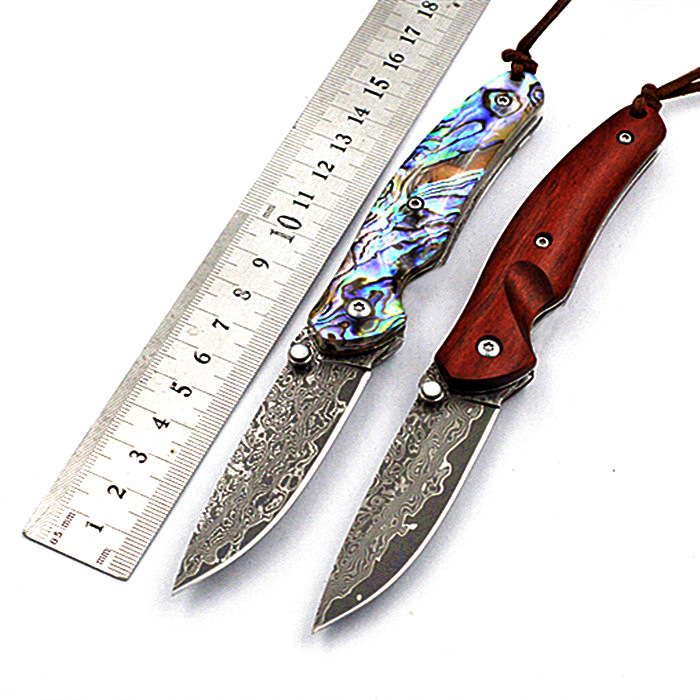 手工大马士革手工折叠刀迷你折叠刀随身多功能户外刀 水果刀