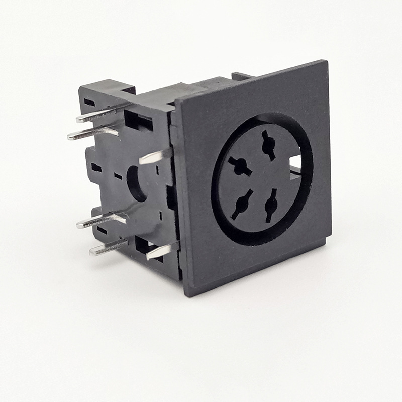 供应6脚4芯90度s端子插座 大din4p母座插板式