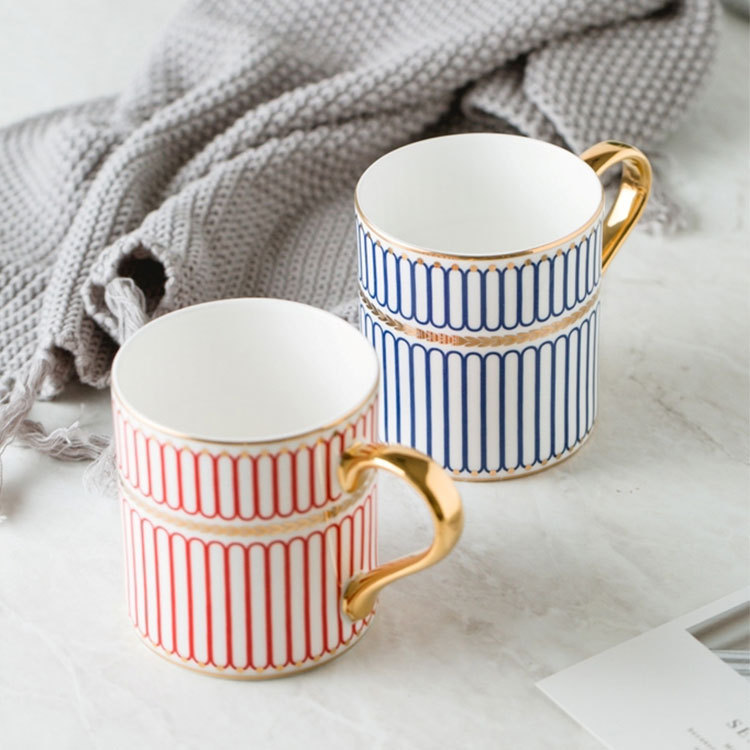 European-Style Gold Outline Ceramics Mug Household Couple's Cups Hand Gift Ins Style Creative Glass Afternoon Tea Cup